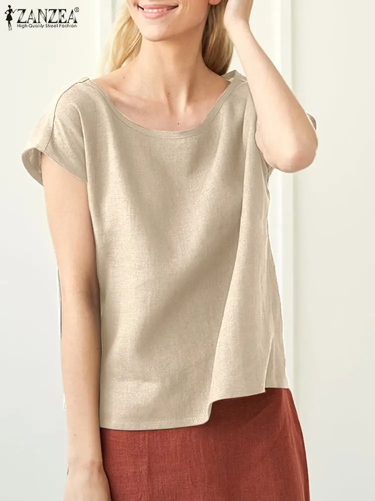 

Simple Leisure Shirt Women Solid O-Neck Retro Chic Streetwear All-match Blouse ZANZEA Femme Elegant Thin Tops Blusas Oversized