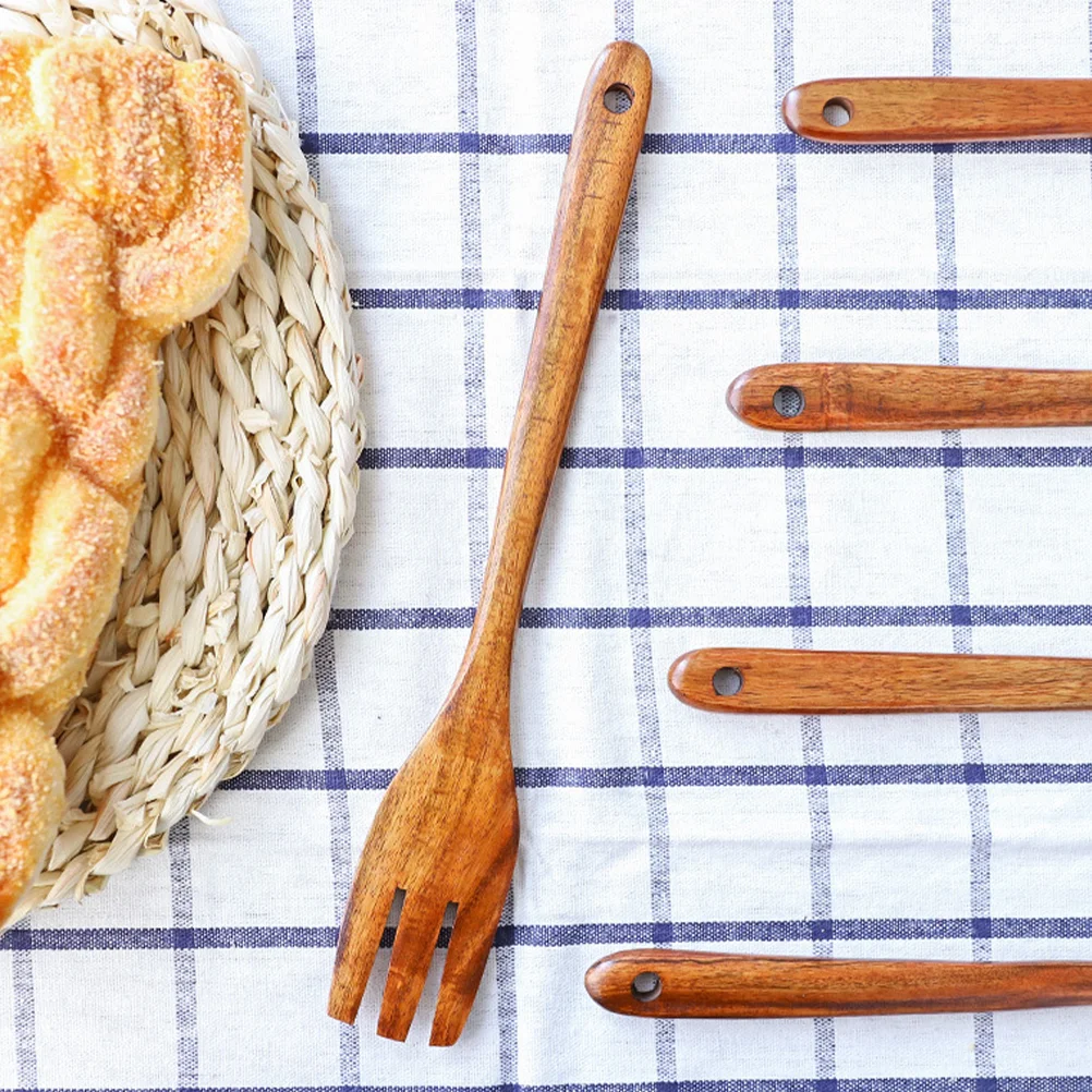 

2Pcs Wooden Forks Dinner Forks Mixing Stirring Forks Kitchen Natural Wooden Cookware