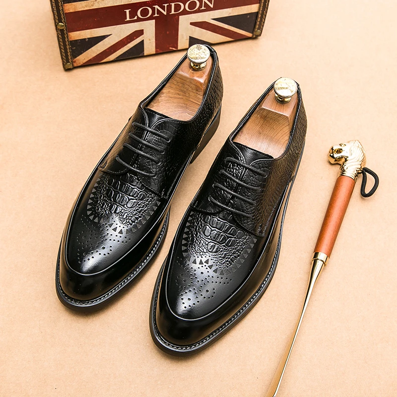

Men's Dress Shoes Lace Up Casual Business Leather Shoes Personality Formal Wedding Shoes 2023 New All-match Oxfords Male Shoes