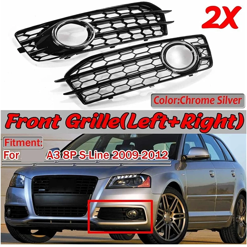

New 2x A3 Car Front Fog Lamp Cover HONEYCOMB Fog Lamp Grille Grill For Audi A3 8P S-Line 2009-2012 A3 8P Fog Light Grille