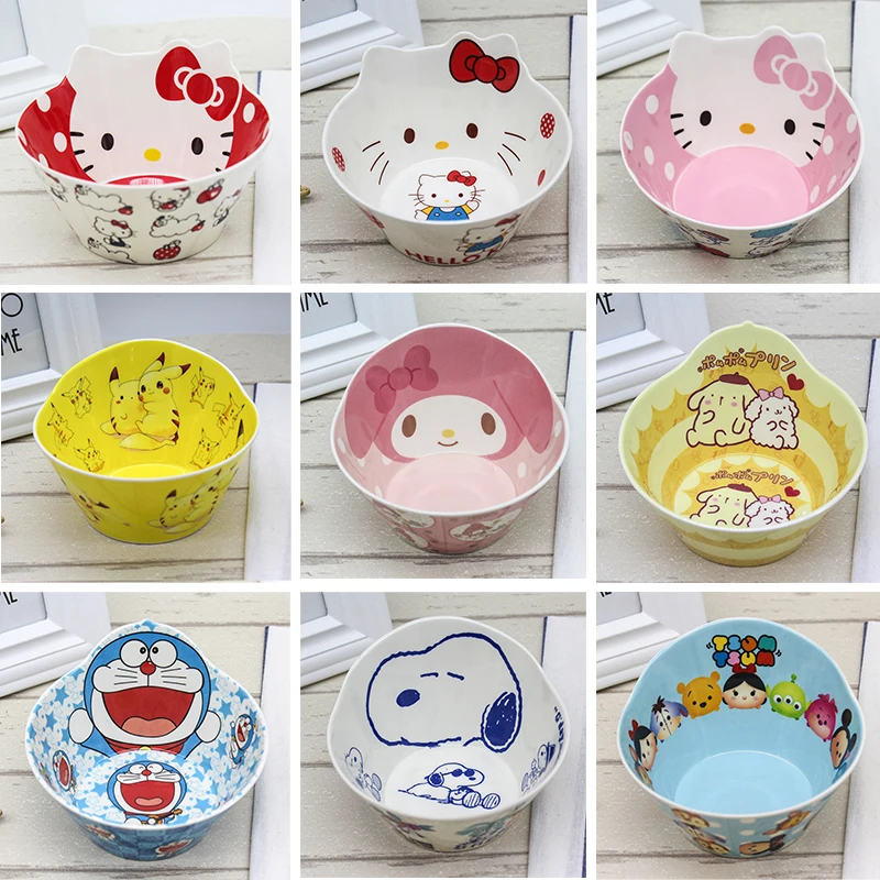 

Cartoon Kittys Pikachu My Melody Rice Bowl Kawaii Anime Melamine Tableware Ceramic Dish Noodle Salad Bowls Meal Tray Kids Gifts
