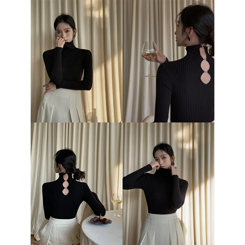 

Свитер Solaina, женские топы с высоким воротником, Женская Повседневная зимняя одежда с открытой спиной 2022, женские модные топы 2022