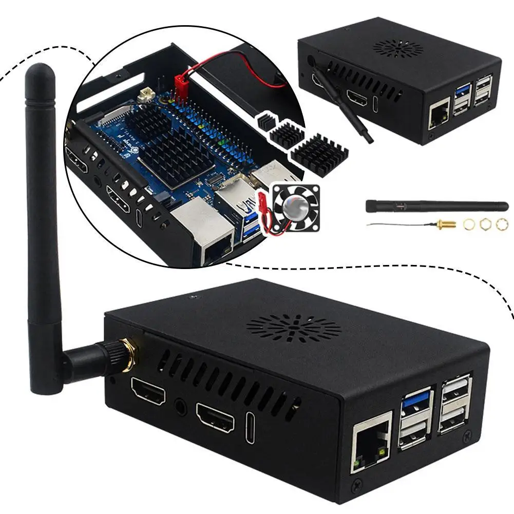 Для Orange Pi 5Max Комплект корпуса с вентилятором Активное охлаждение Металлический