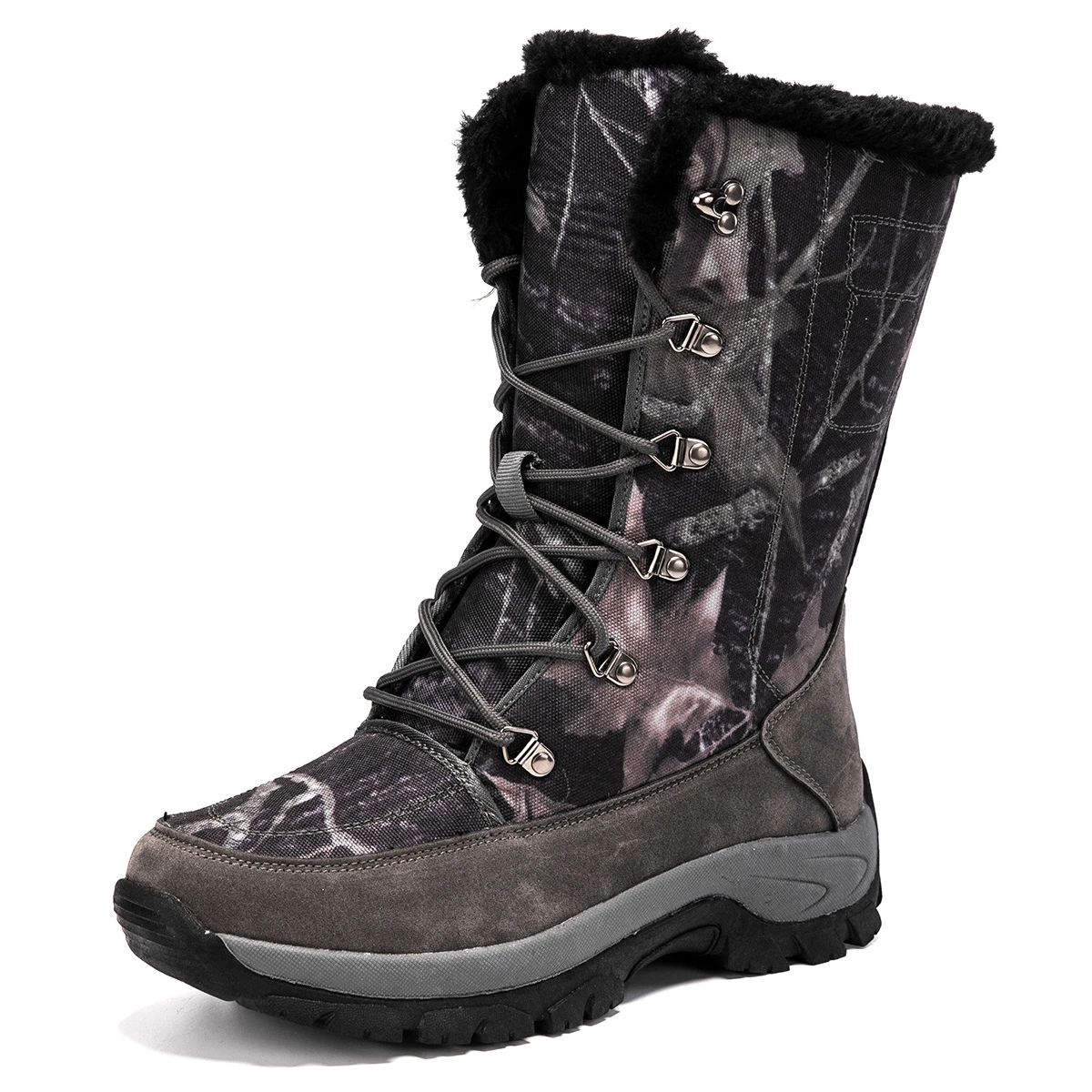 

Winter Camo Waterproof Snow Boots for Men Mid Calf Military Boots Artificial Leather Long Martin Boot Wool Plush Warm Thick Shoe