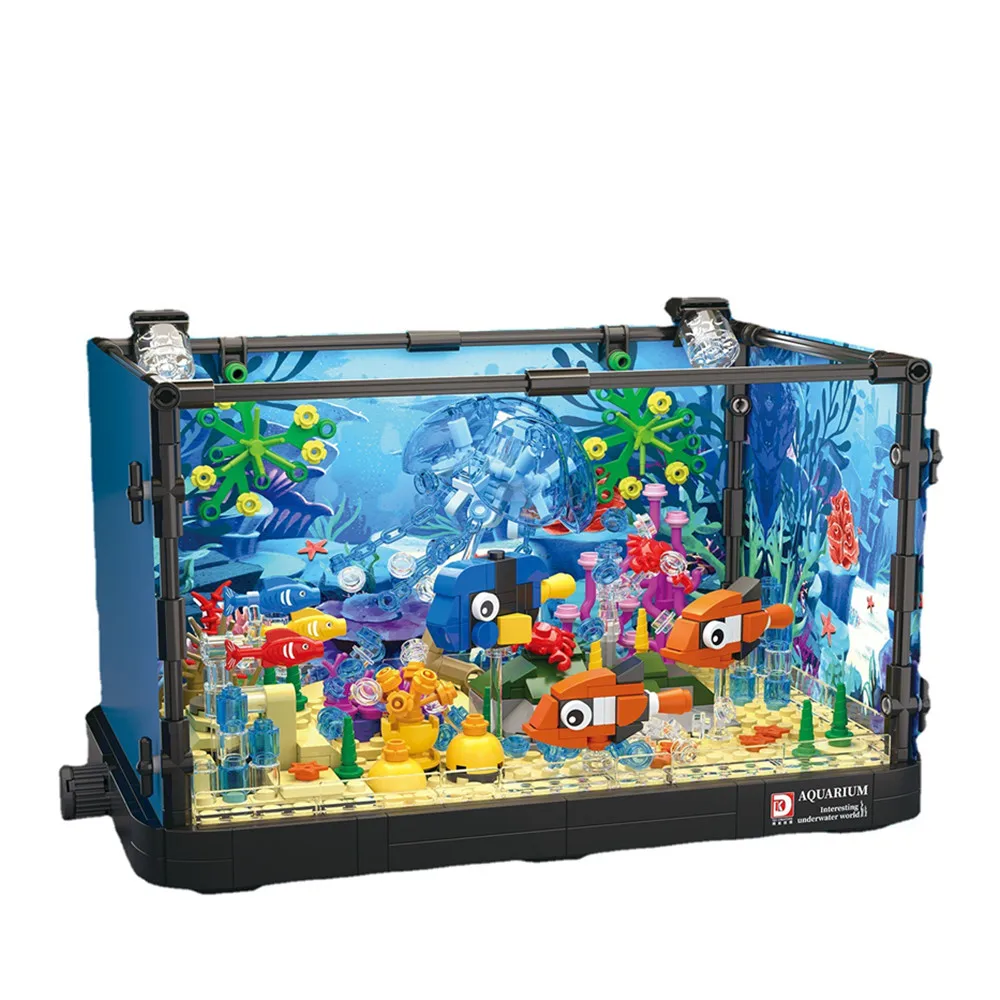 Can De Moved Marine Jellyfish Sea Turtle Ecology Fish Tank Model Building Blocks Bricks Sets Classic Kids Toys For Children Gift