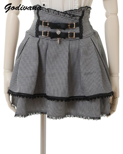 Женская кружевная плиссированная короткая юбка с завышенной талией и кожаным