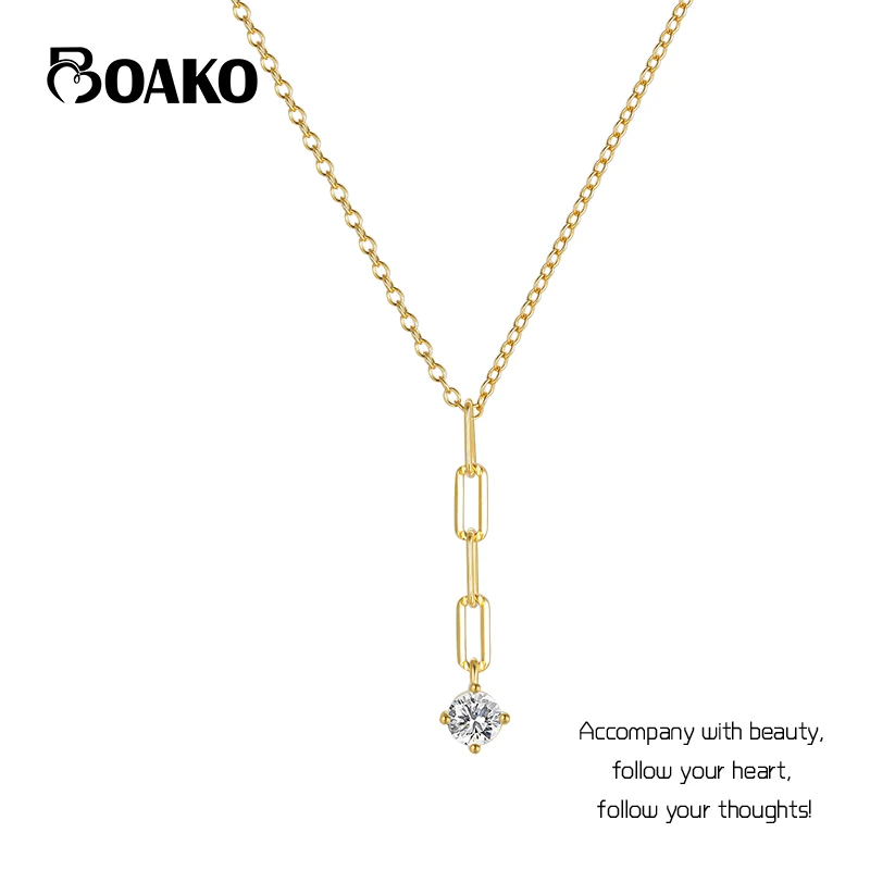 

BOAKO 925 Sterling Silver Necklaces for Women Mini Zircon Simple Matching Ladies Girls Collarbone Gold Necklace Chain Jewelry