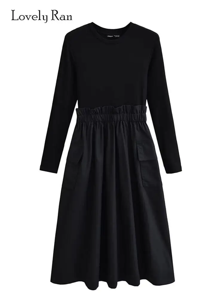 

Vintage Black Patchwork Mini Dress For Women Elegant O Neck Long Sleeve A Line Dresses 2023 Autumn Club Party Evening Short Robe
