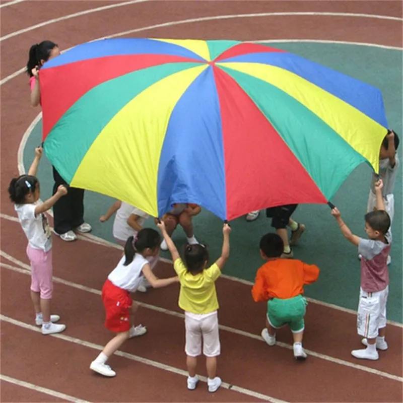 2M Diameter Outdoor Rainbow Umbrella Parachute Toy Jump-Sack Ballute Play Teamwork Game Toy For Kids Gift Hot Sale