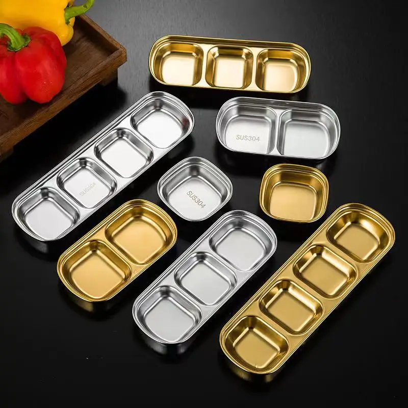 

Stainless Steel Mixing Tray, Multi-compartment, BBQ Dipping Tray, Vinegar Dipping Bowl, Kitchen Tableware
