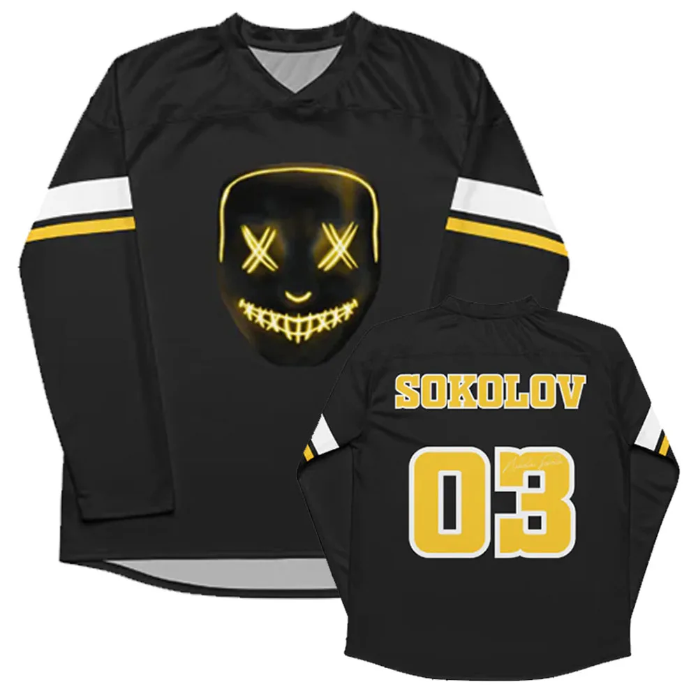 Фото Футболка с графическим принтом LEGACY OF GODS X HEATHENS HOCKEY JERSEYS, дизайн Рины Кент, свободная мужская футболка с длинными рукавами, унисекс, уличная одежда №3