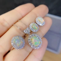 meibapj natural opal gemstone sun flower earrings ring and necklace 3 pcs suits for women real 925 sterling silver fine jewelry