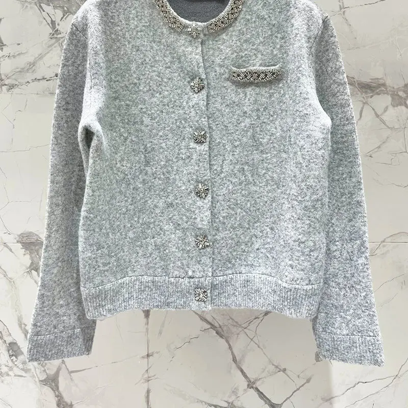 Модный серый Свободный вязаный свитер простой женский однобортный Кардиган с
