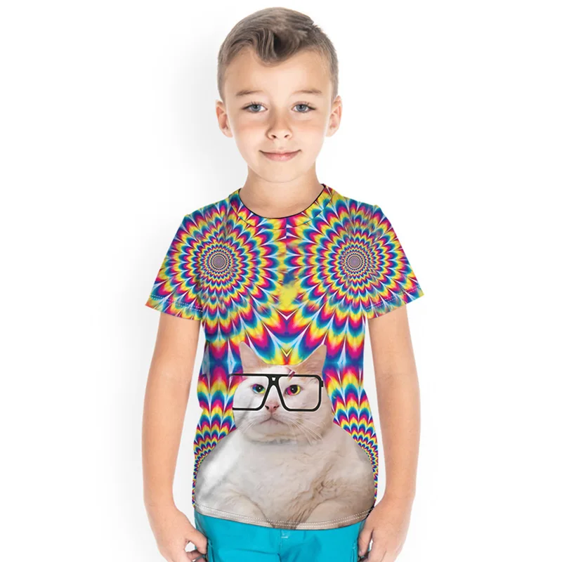 

2022 Summer Kids T-Shirts Oversized Short Sleeves O-neck Boy Girl Tees 3D Printed Animal Cat Pullover Fashion Children Clothing
