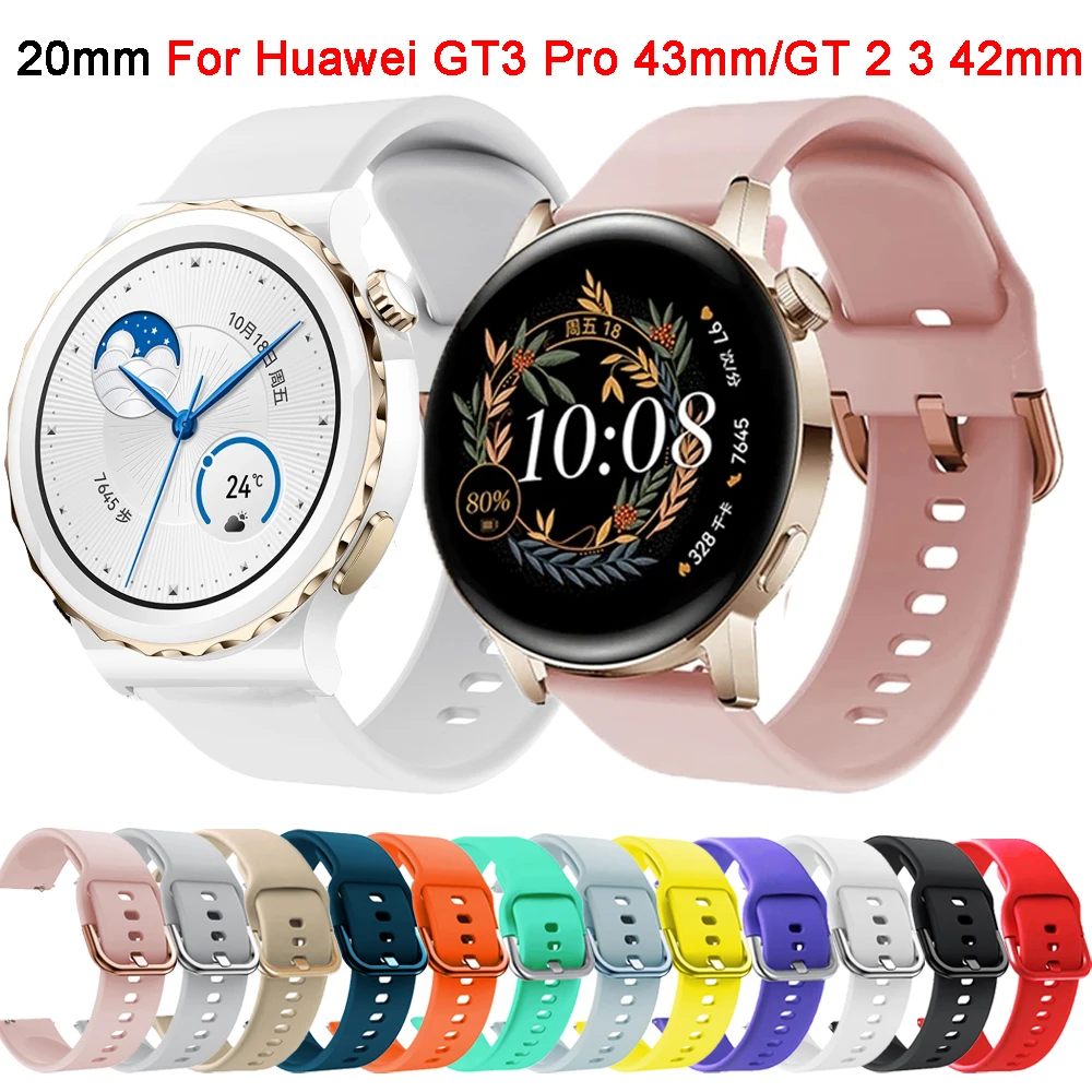 

20mm Silicone Strap For Huawei Watch GT 3 GT3 Pro 43mm 42mm Bracelet for Honor Magic2 GT2 GT 2 42mm Smart Watch Band Watchband