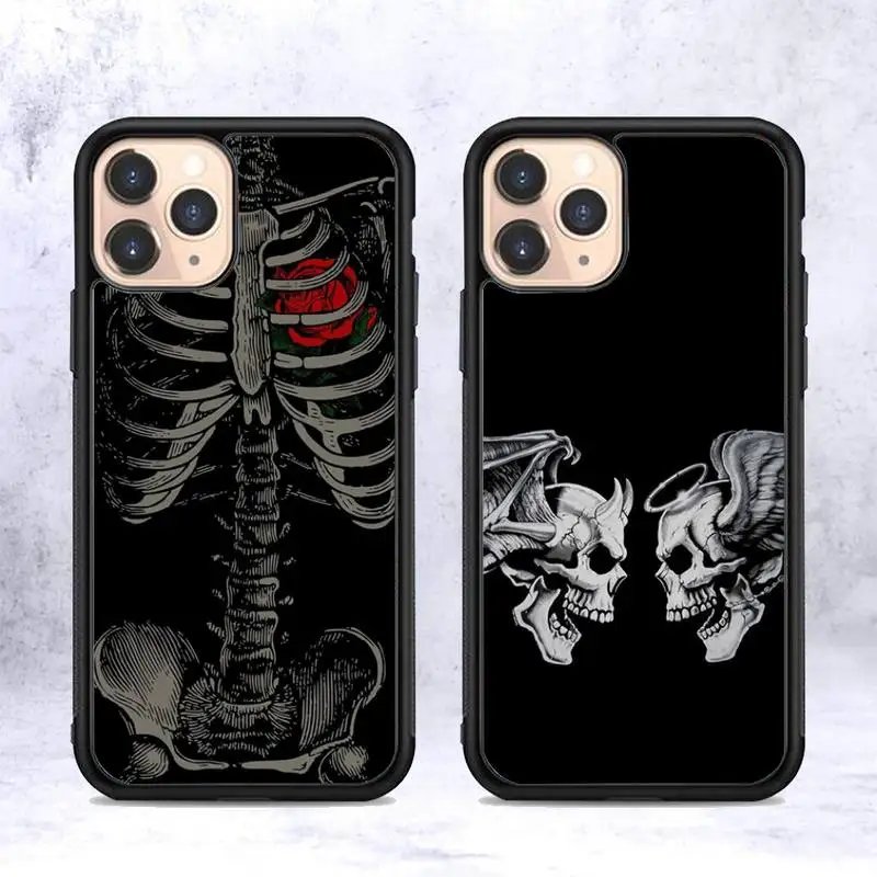 

YNDFCNB Gothic Fashion Skull Phone Case Silicone PC+TPU Case for iPhone 11 12 13 Pro Max 8 7 6 Plus X SE XR Hard Fundas