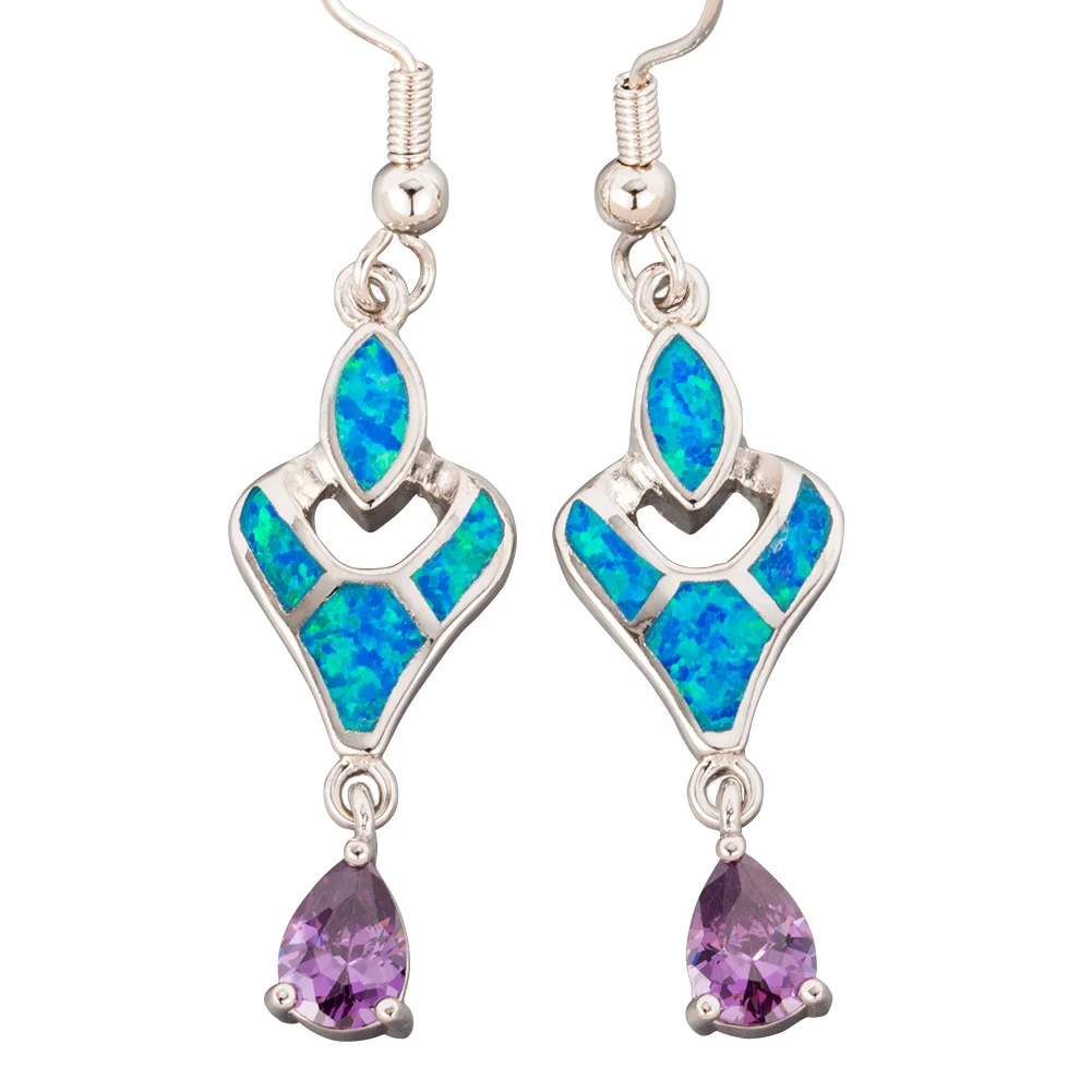 

KONGMOON 5x7 перламутровая огранка Фиолетовый CZ Океанский Синий огненный опал посеребренные ювелирные изделия для женщин висячие серьги