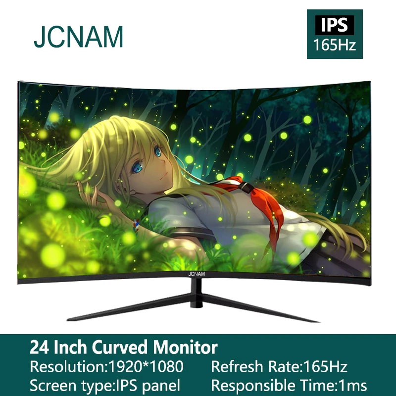 

JCNAM 24inch Curved PC Gaming Monitor 165Hz LED Display 16:9 Computer Screen 3000R DP 1920*1080