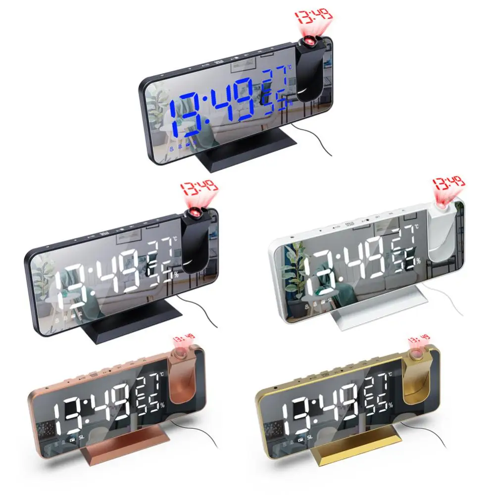 

LED Digital Alarm Clock Watch Table Electronic Desktop Clocks USB Wake Up FM Radio With 180° Time Projector Snooze Function
