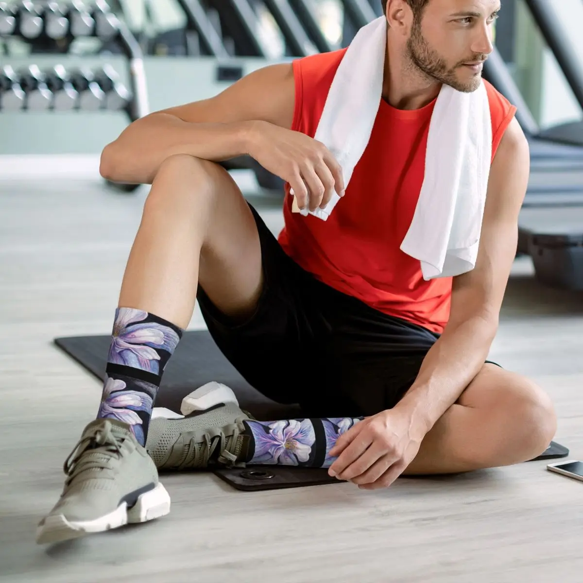 Голубые цветки Коломбина (НАТУРАЛЬНАЯ фиксация до о'keeffe) спортивные носки