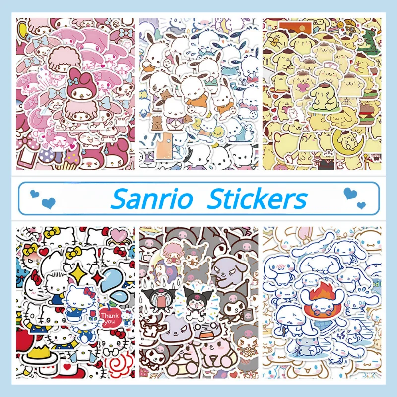 

60Pc Sanrio Kawaii Cartoon Stickers Cute Hello Kitty Kuromi DIY Diary Planner Decoration Sticker Scrapbooking Stationery Kid Toy