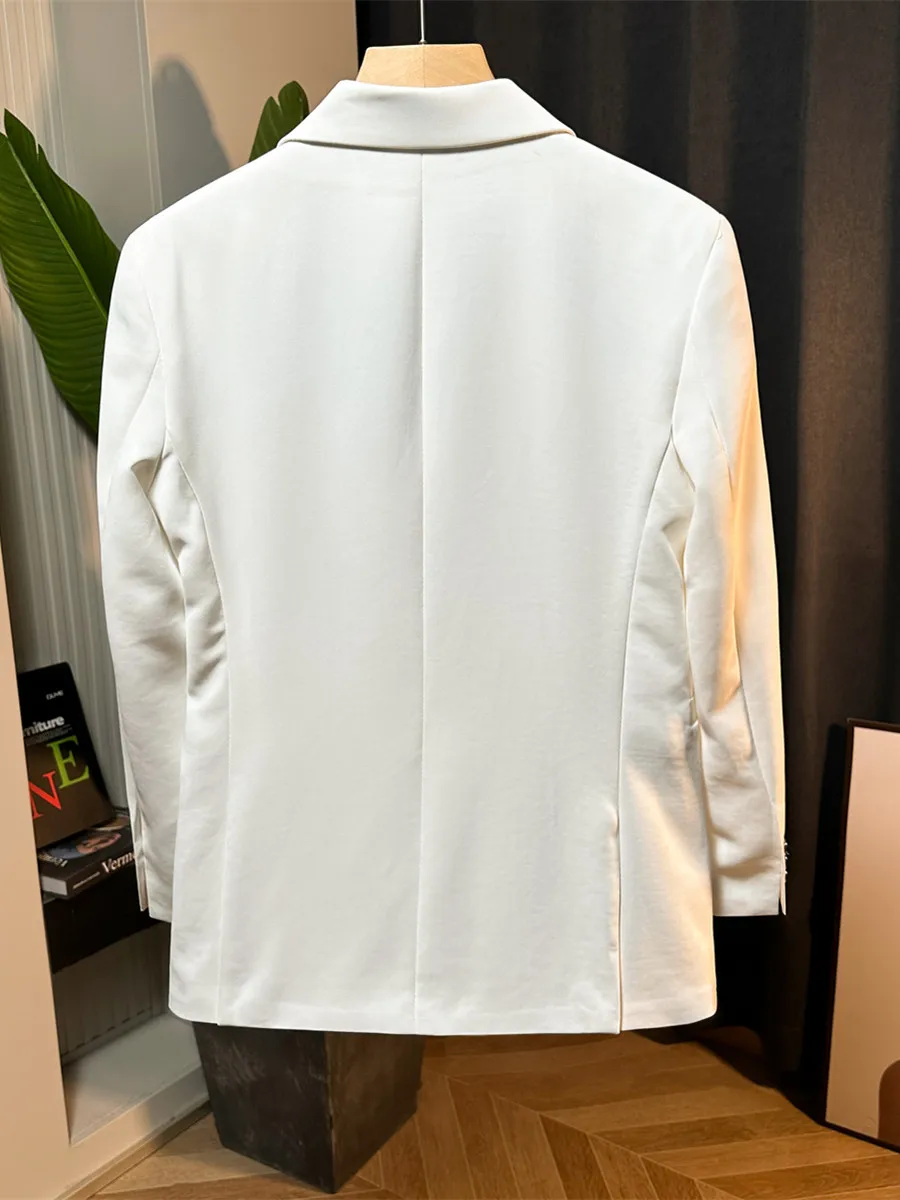 Мужской белый двухрядный повседневный костюм с скрытыми крючками типа Pu Shuai