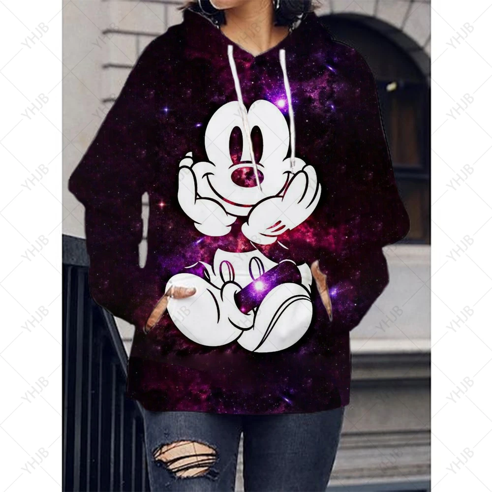 

2023 Disney Minnie Mickey Mouse Print Hoodie Long Sleeve Loose Casual Sweatshirt Couple Style Unisex Streetwear Top