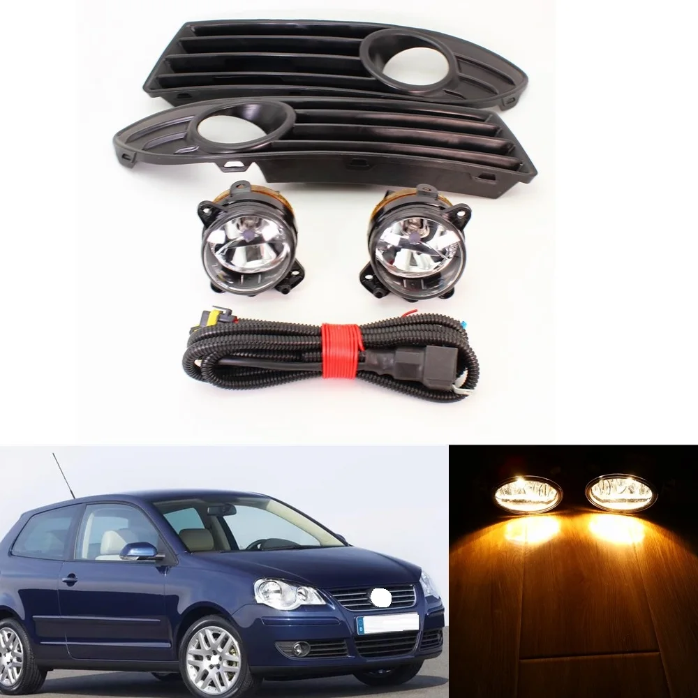 

Front Haogen / LED Fog Lamp Light With bulbs + Grille +Wire For VW Polo 9N3 MK4 Facelift 2005 2006 2007 2008 2009 2010