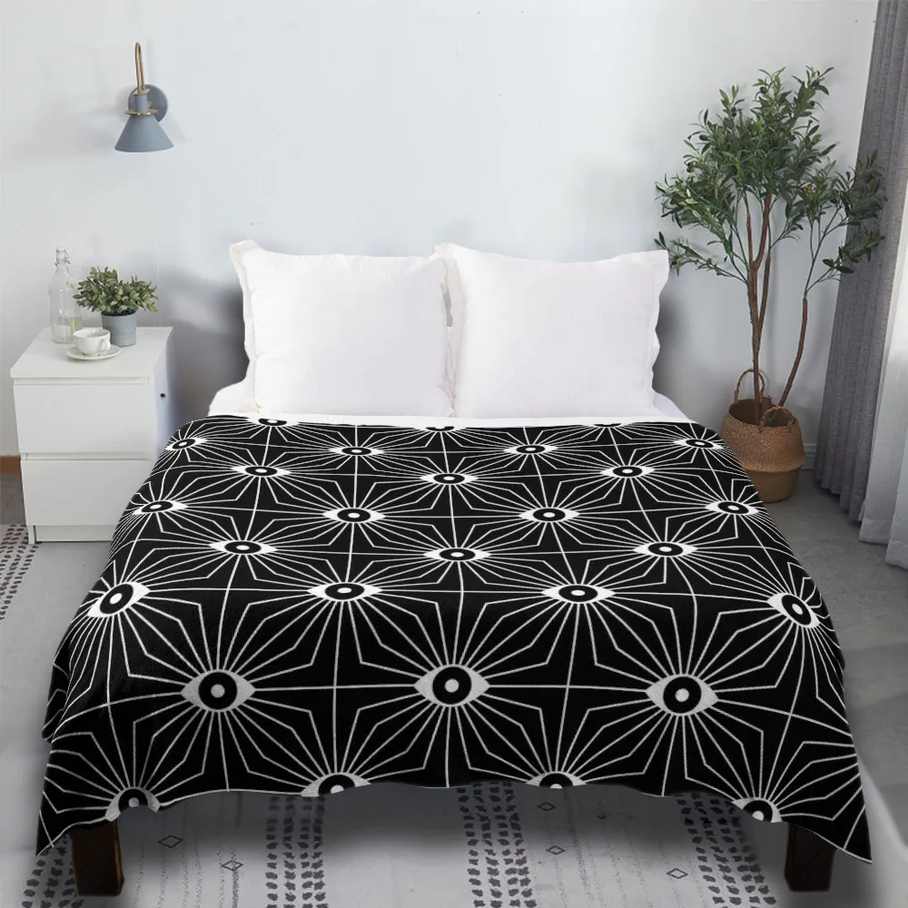 

Electric Eyes - Black And White Plaid With Tassels Thanksgiving Gifts Wednesday Bohemian Shark Throw Blanket