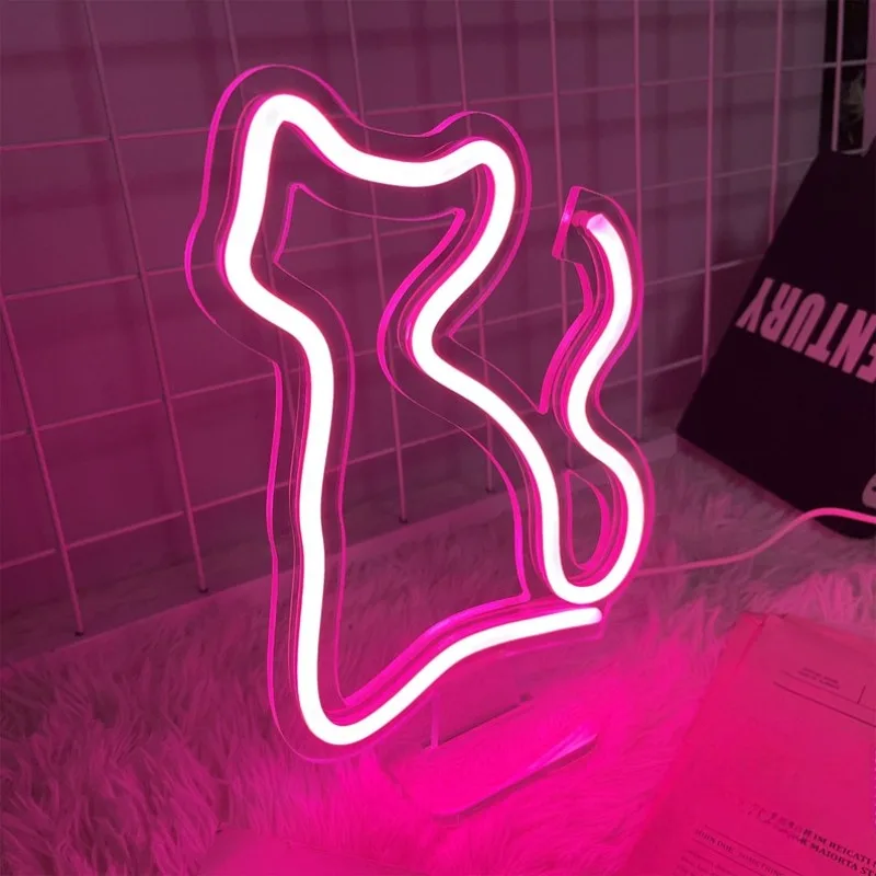 Светодиодная мини-неоновая вывеска с милым котом неоновая лампа настольная