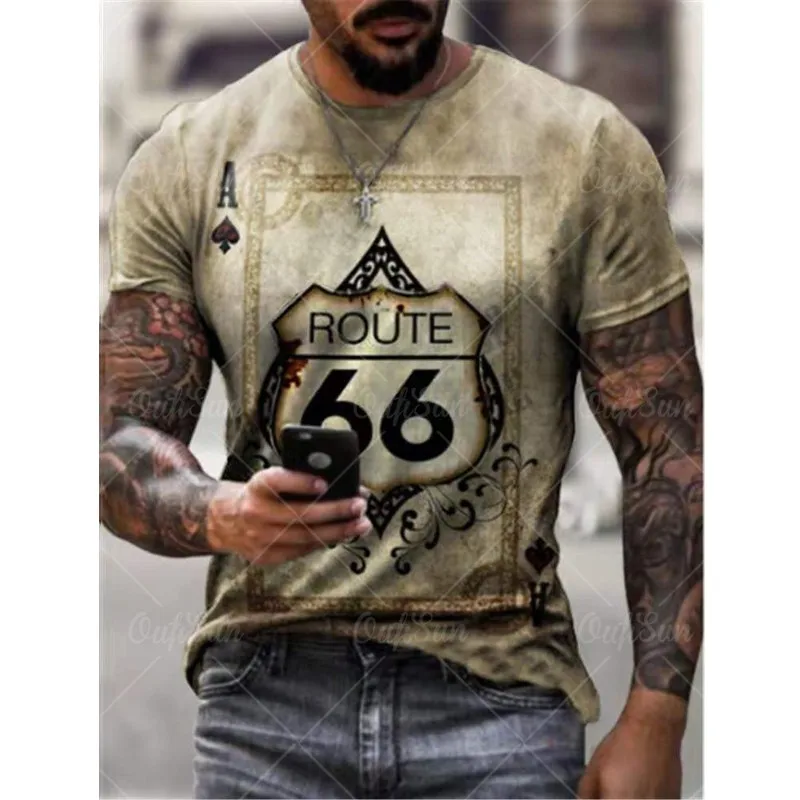 

Men's 3D Printed T-shirt Harajuku Gothic 66 Route Graphic Round Pullover Tops Tees Clothing New Summer Style