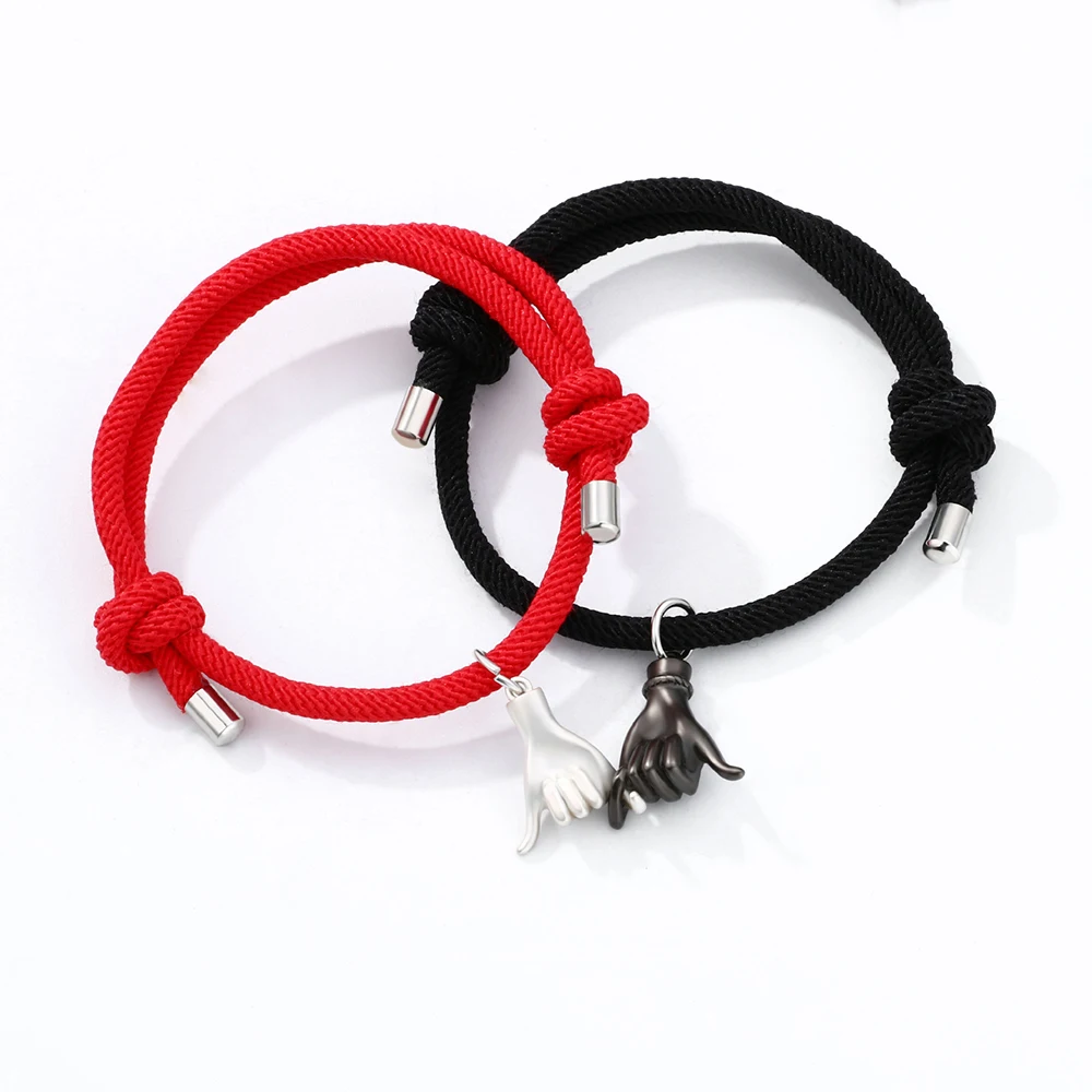 

2Pcs Hold Hand Couple Bracelet Pinky Promise Pull Hook Hand Pendant Chain Necklace for Best Friend Couples Party Birthday Gifts