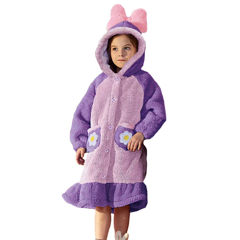 Winter Children Nightgown Hooded Design Comfortable Soft Keep Warm Sleepwear Thicken And Lengthening