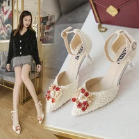 fashion single shoes pointed toe european and american rhinestone metal buckle stiletto high heels shoes sandals women