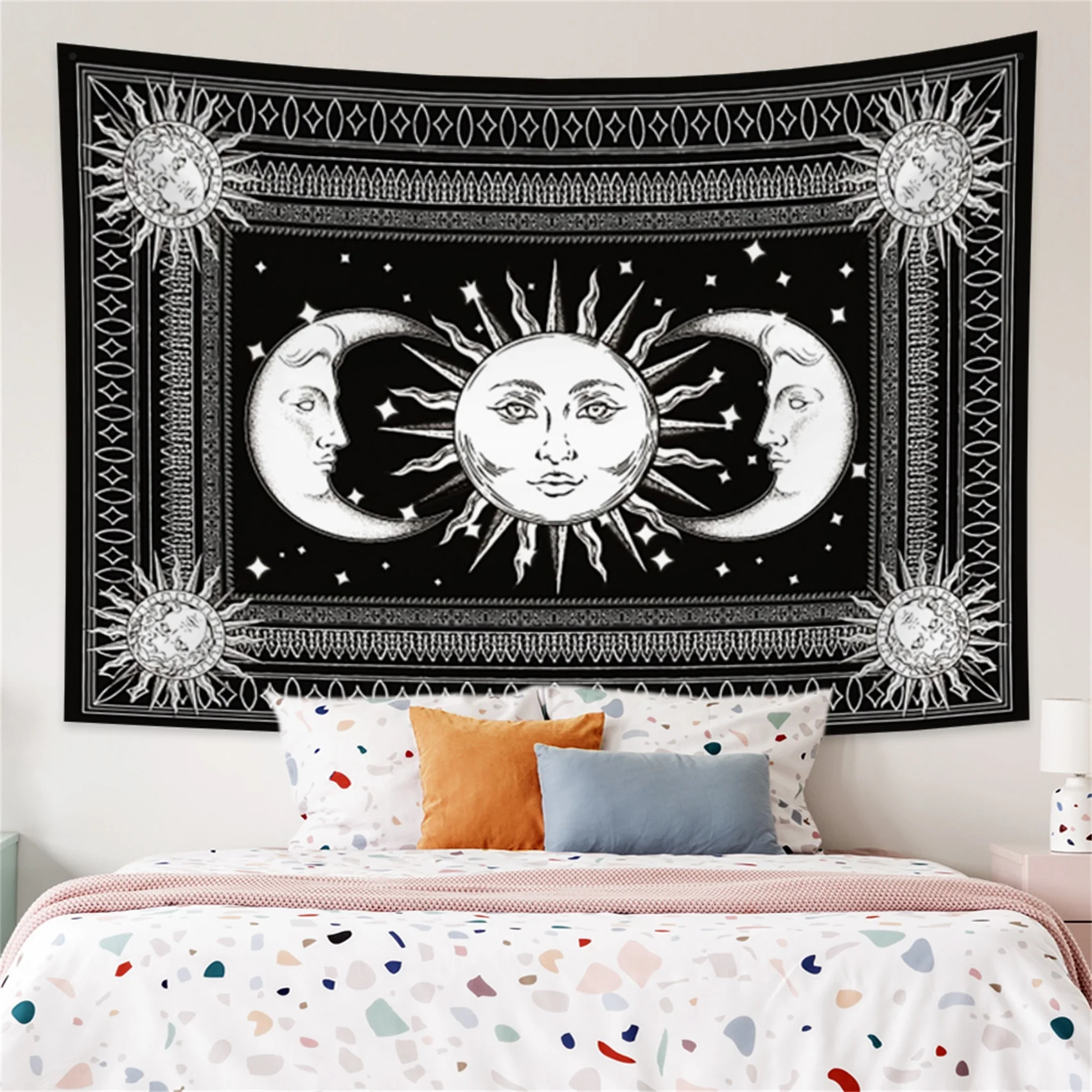 

Mandala Wall Tapestry Sun Moon Stars Datura Texture Print 100%Microfiber Fabric Hallway Bedroom Living Room Home Wall Decoration