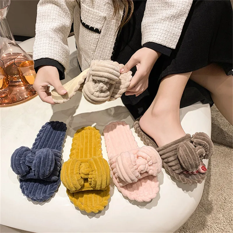 

COOTELILI 2023 Winter Women House Slippers Female Faux Fur Bedroom Warm Designer Shoes Woman Flats Furry Slip on Size 36-41