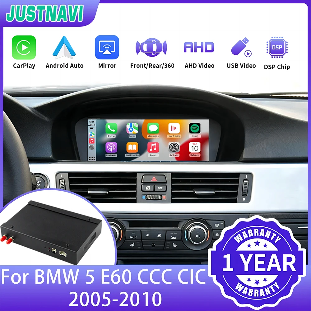 

JUSTNAVI Car Multimedia Wireless CarPlay For BMW 5 E60 2005-2010 CCC CIC System With Android Auto AirPlay Car Play Mirror Link