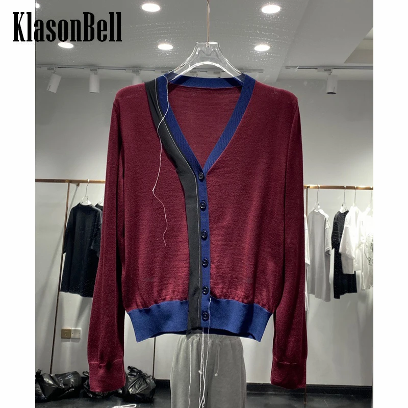 

7.4 KlasonBell Contrast Color Tassel Decoration Temperament V-Neck Knitted Cardigan Women
