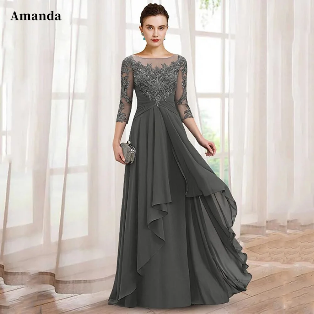 

Элегантные шифоновые платья Amanda для матери невесты, свадебные кружевные вышитые женские свадебные платья