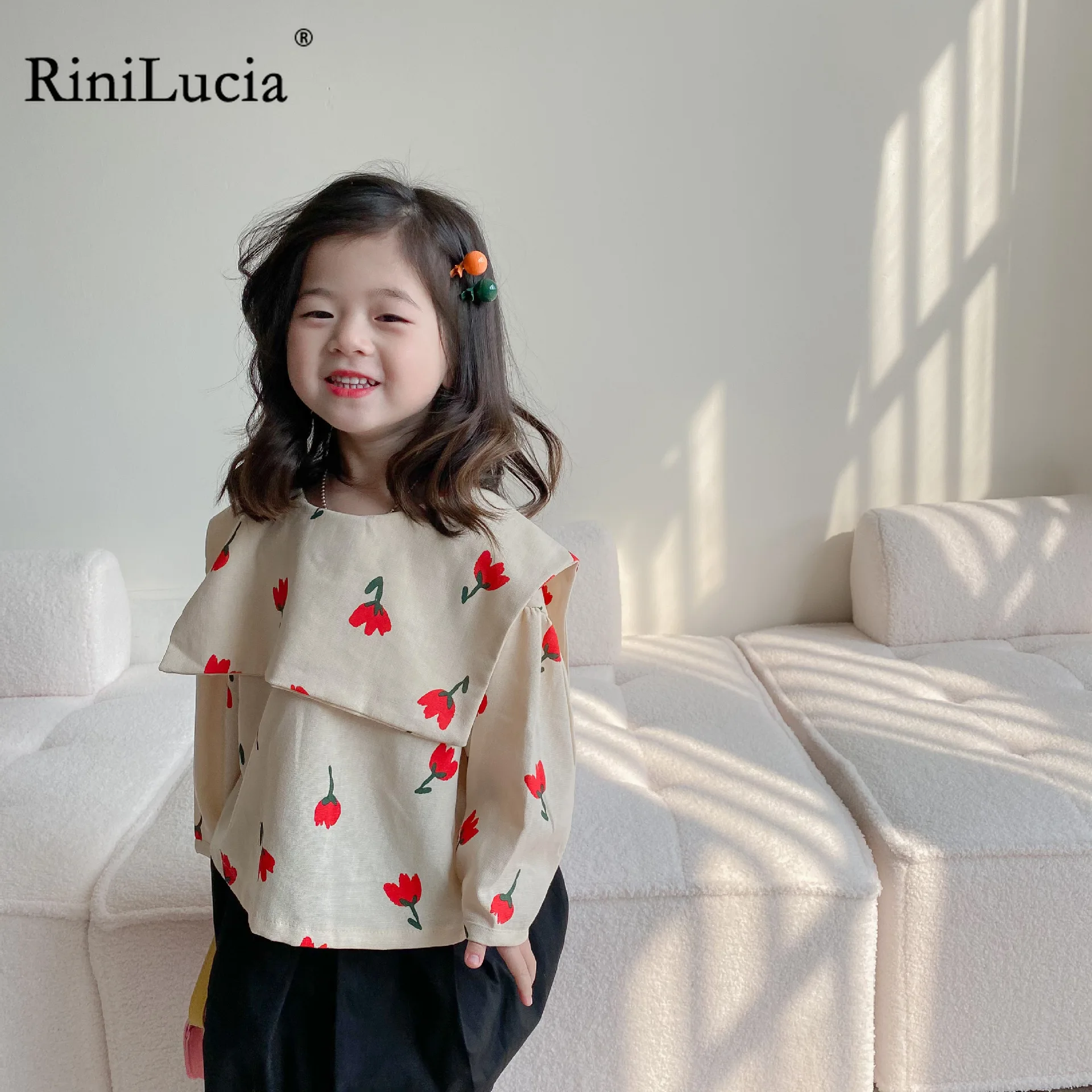 

RiniLucia Girls Blouses Baby Clothes Long Sleeve Shirts For Toddler Full Print Princess Doll Shirts Children Casual Tops