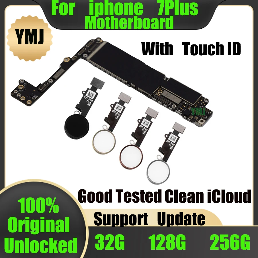 Factory unlocked for iphone 7 Plus Motherboard Original for iphone 7Plus Mainboard with/without Touch ID 32gb-128gb-256gb
