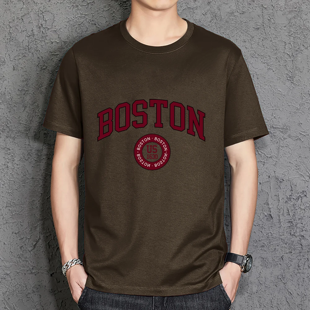 

Мужская винтажная хлопковая Футболка Boston City, основанная в США в 1630 году, Спортивная футболка оверсайз, дышащая мужская футболка в стиле Харадзюку