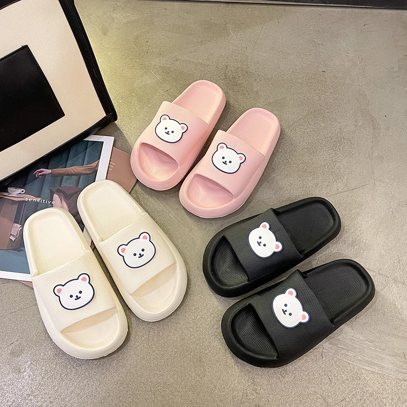 

Women Thick Platform Slippers Sandles Beach Soft Sole Slide Cute Bear Sandals Leisure Men Indoor Bathroom Anti-slip Wedges Shoes