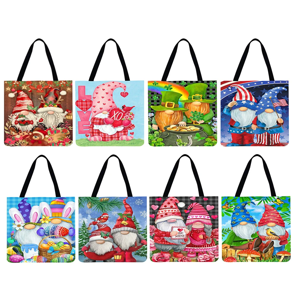 

Ladies Casual Tote Bag Cartoon Gnome Goblin Printed Design Travel Large Capacity Linen Female Exquisite Shopping Bag