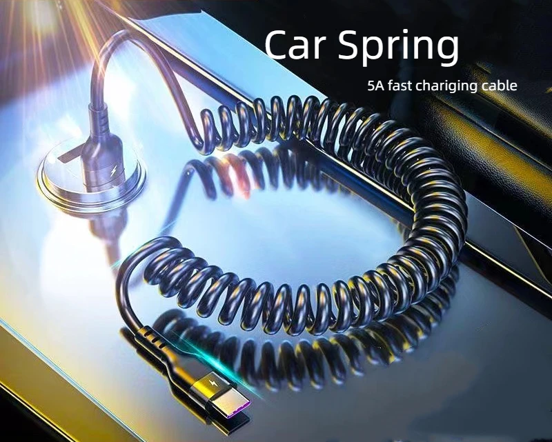 

66W 5A USB Type C Data Cable 3A Micro USB Spring Pull Telescopic Fast Charging Cable for Android Phone Accessories Car USB Cable