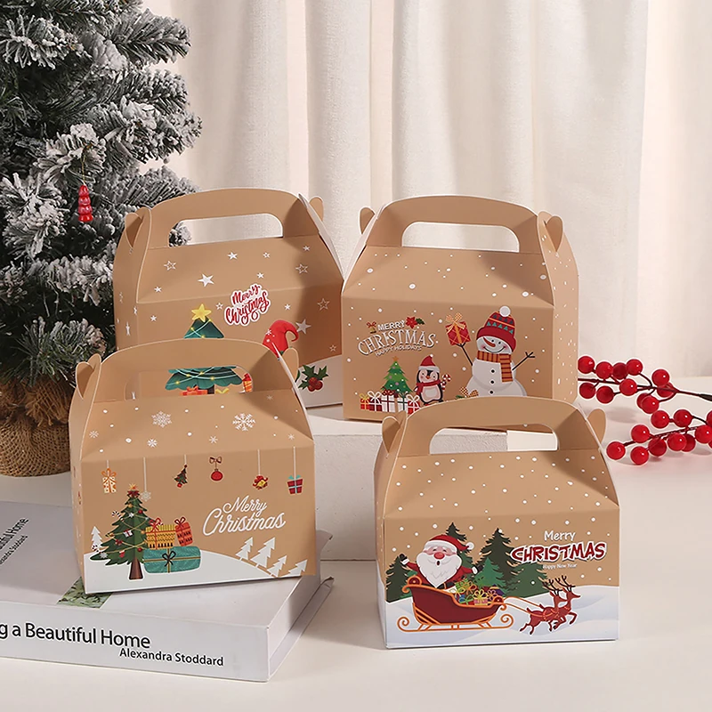 Shape Merry Christmas Candy Boxes Bags Christmas Santa Claus Gift Box Handle Paper Package Spring Festival Party