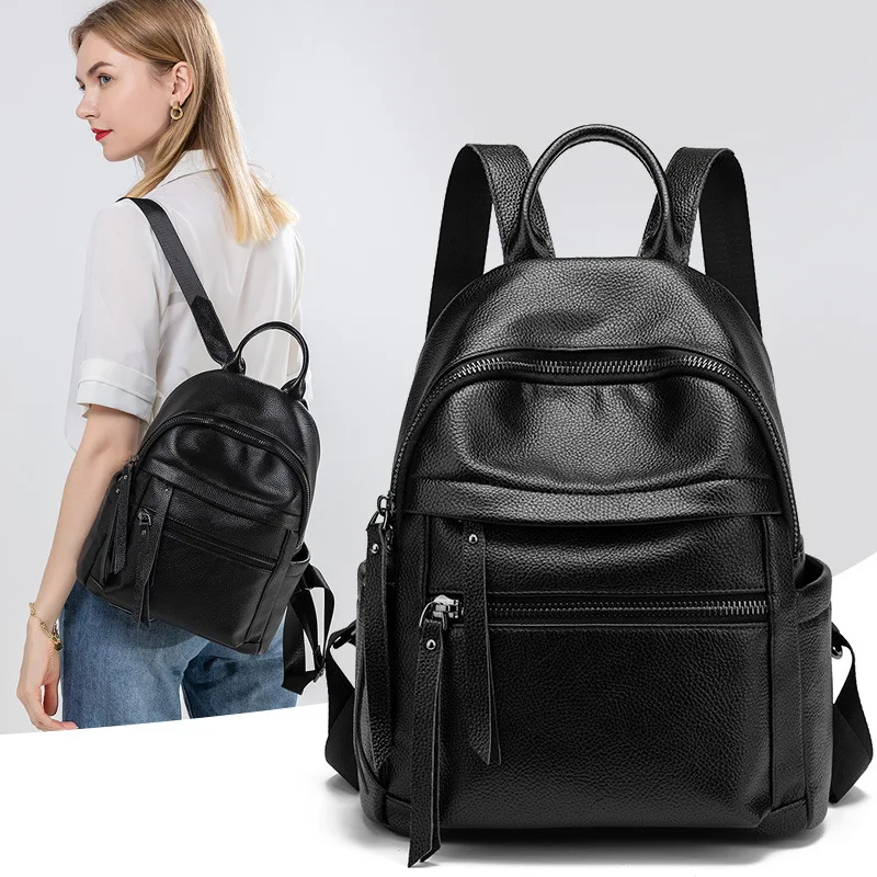 Luxury Brand Female Real Natural Leather Ladies Girl Student Casual Backpack