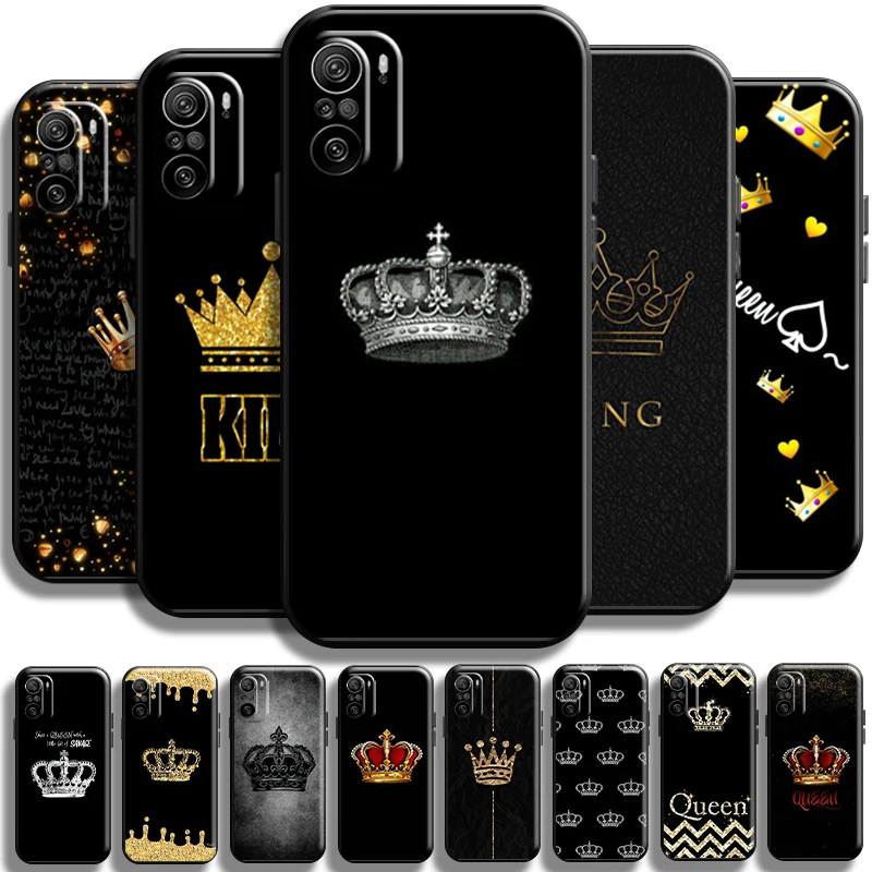 

Fashion Crown Queen King For Xiaomi Redmi K40 K40 Pro K40 Gaming Phone Case Black Cover Coque TPU Cases Soft Liquid Silicon