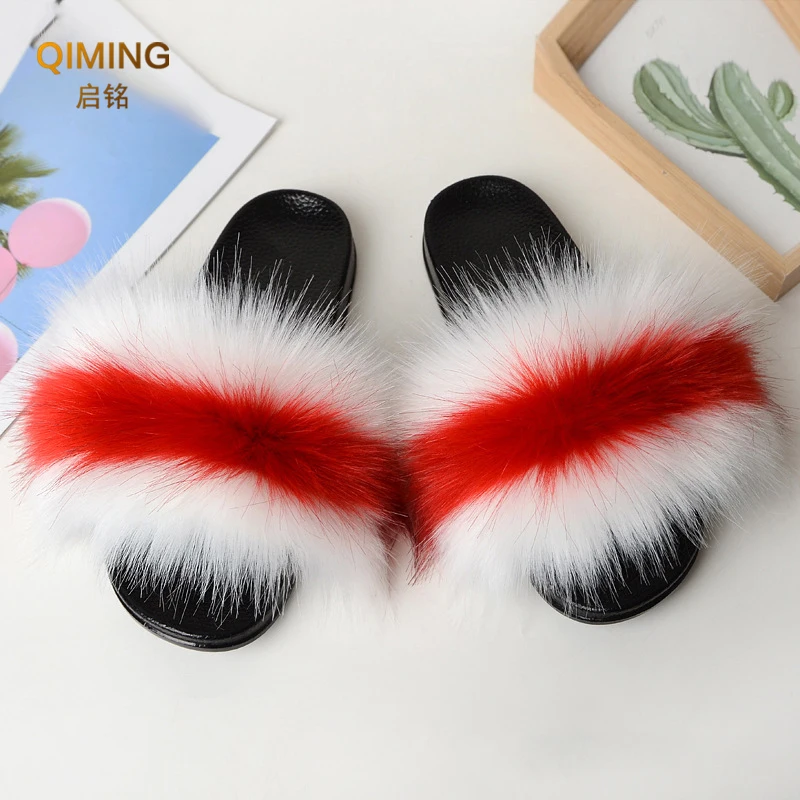Summer Faux Fur Slippers Fuzzy Fur Slides For Women Fluffy Sandals Indoor Outdoor Ladies Shoes Woman Slipper Furry Flip Flops