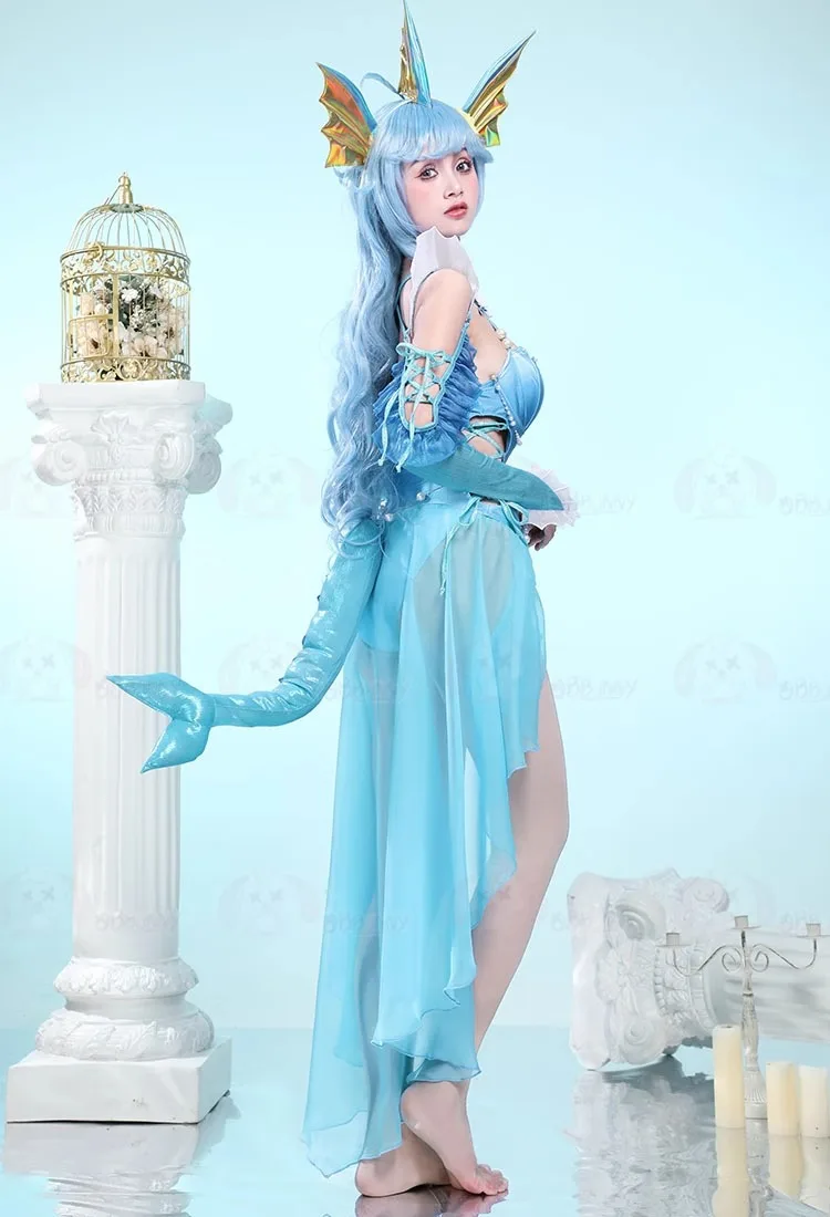 Костюм для косплея аниме Vaporeon женское сексуальное боди костюм с хвостом Цельный